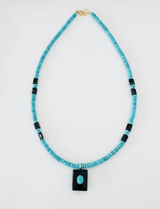 turquoise and onyx with rectangular onyx charm made by Theodosia