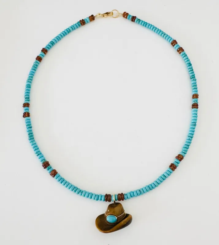 turquoise and tigers eye with cowboy hat made by Theodosia