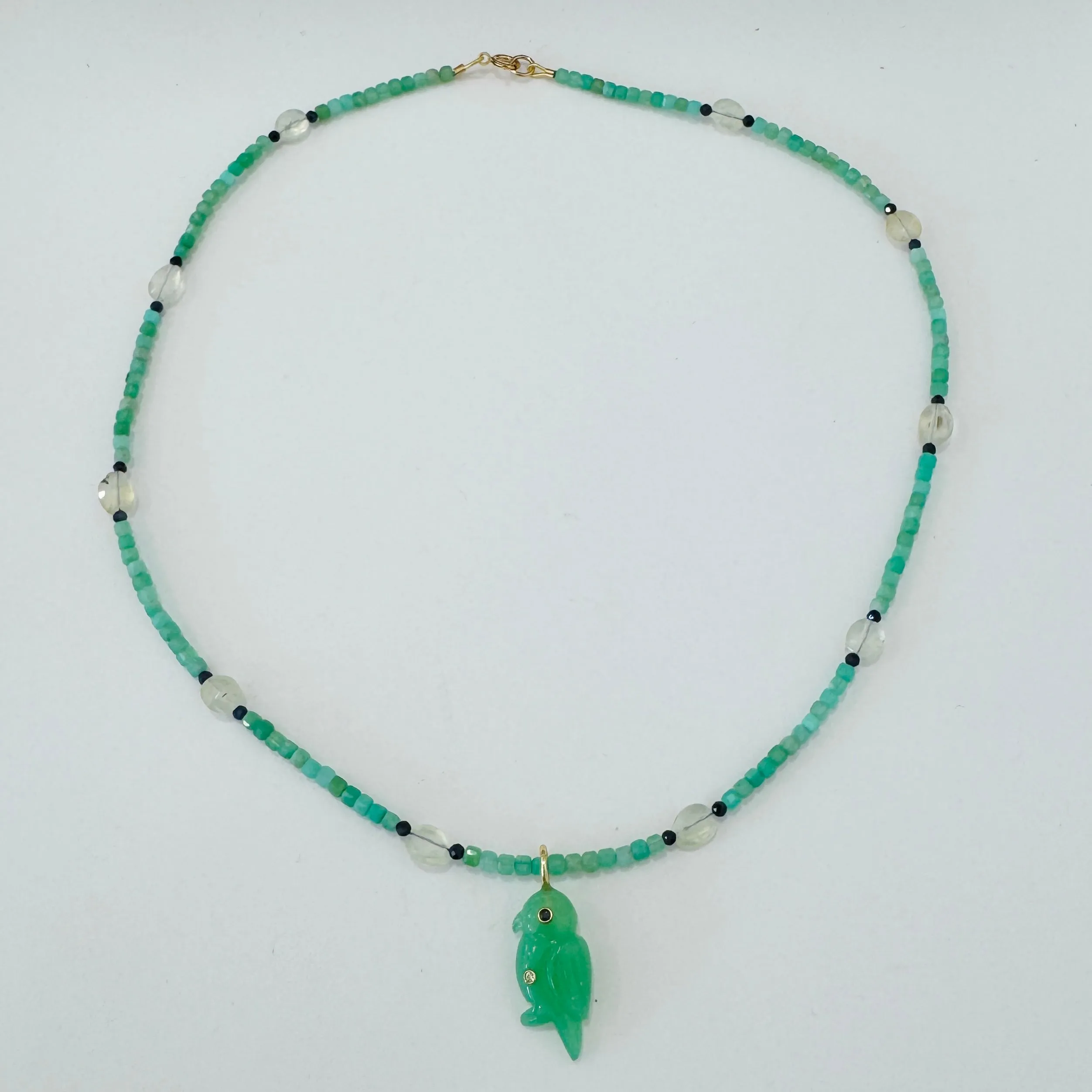 chrysoprase and prehnite with parrot sold by Theodosia