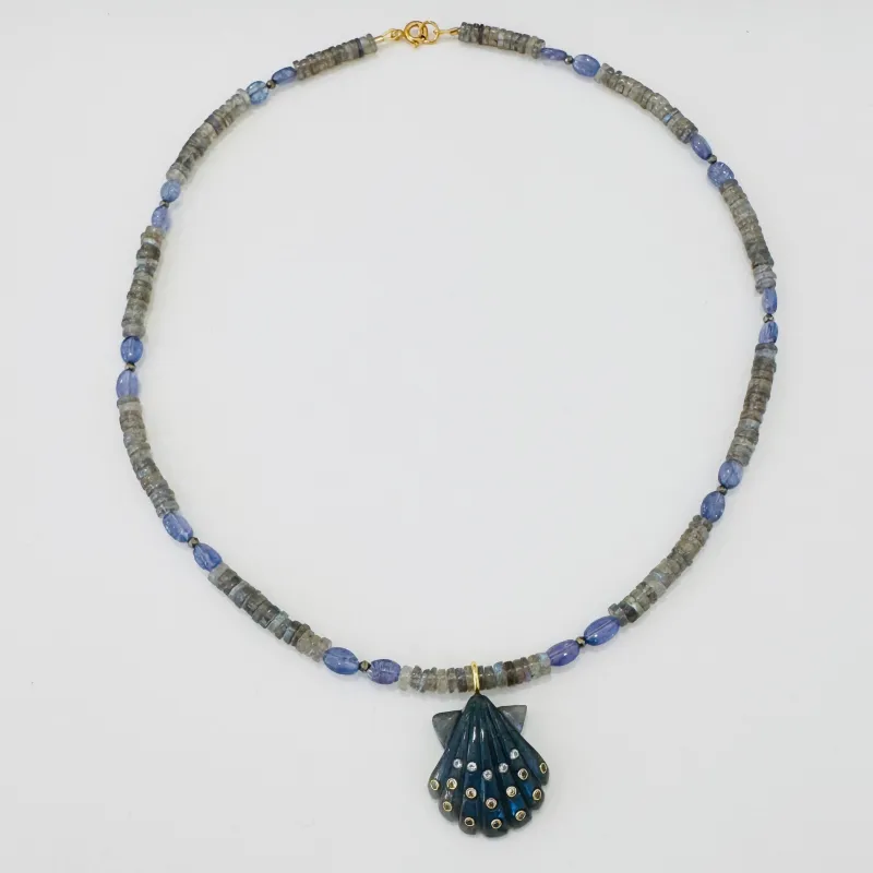 Labradorite and Tanzanite with clam shell made by Theodosia