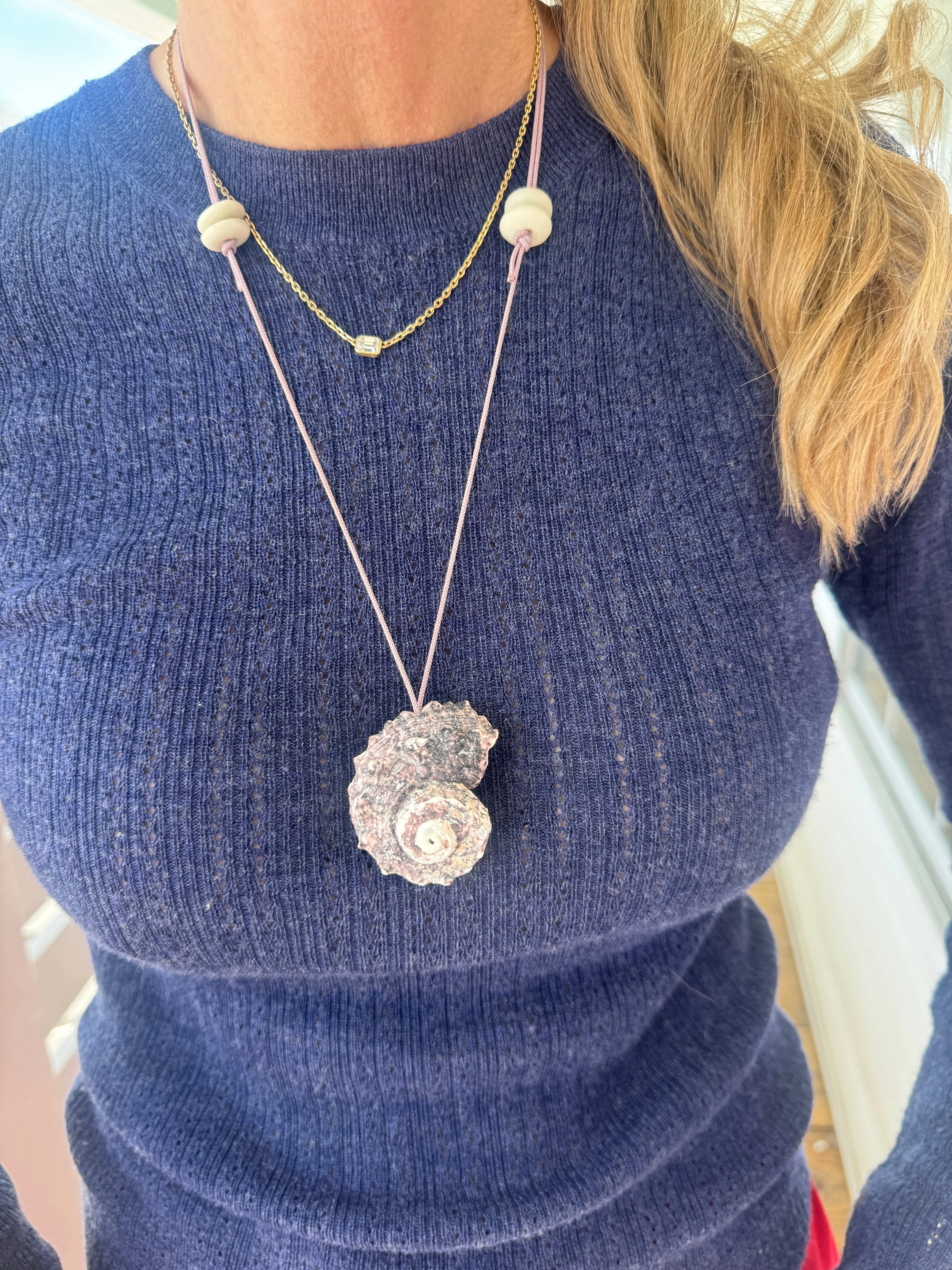 Kumihimo silk cord charm necklace, lavender with nautilus shell sold by Theodosia product image thumbnail 2