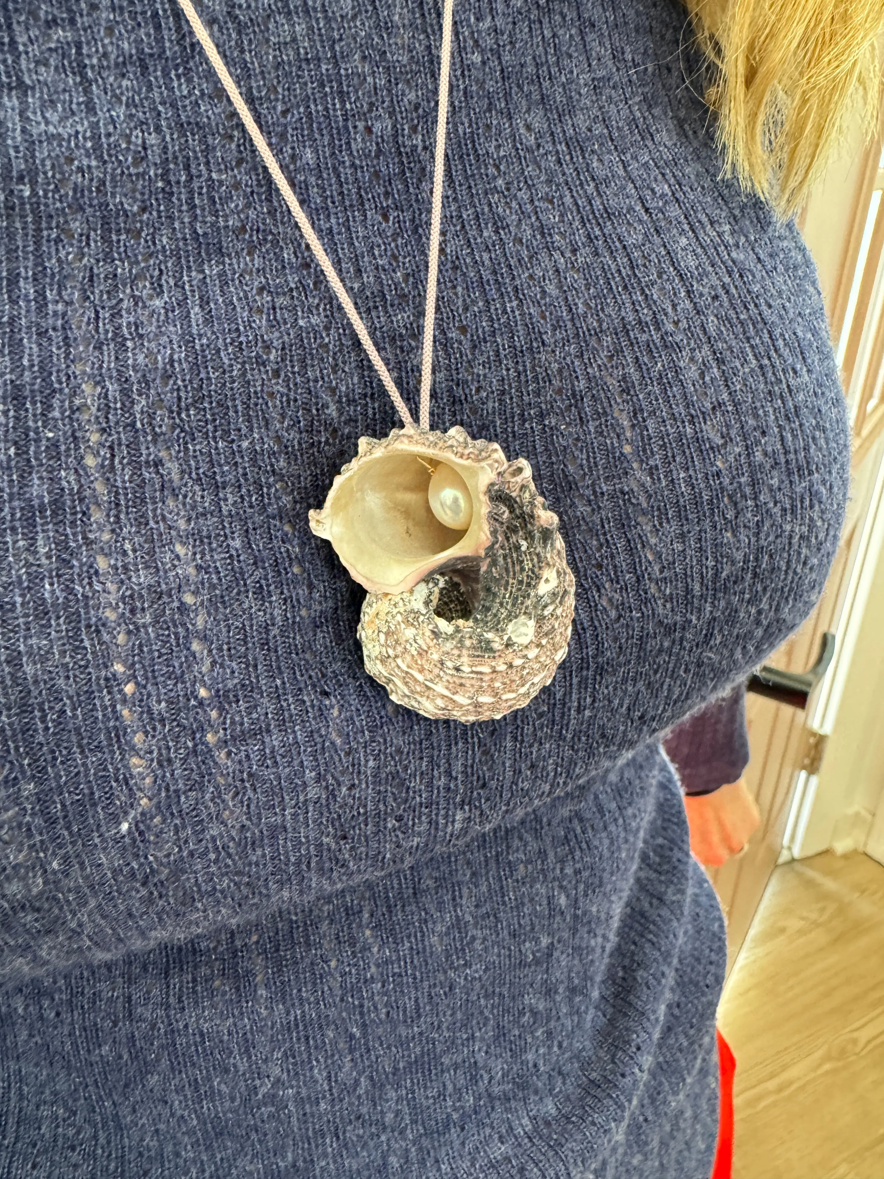 Kumihimo silk cord charm necklace, lavender with nautilus shell sold by Theodosia product image thumbnail 3