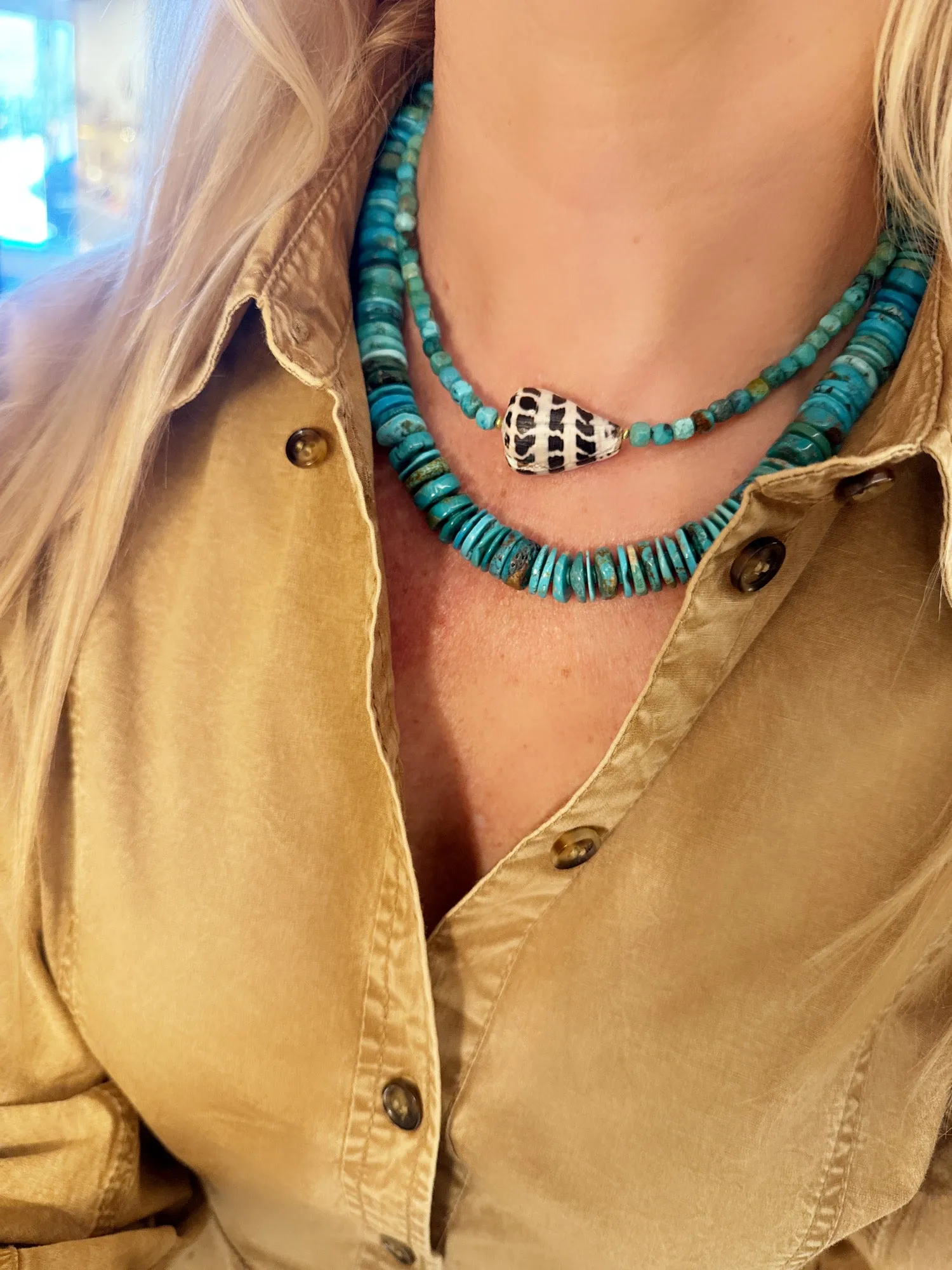 Shell, turquoise, and gold beads sold by Theodosia product image thumbnail 2