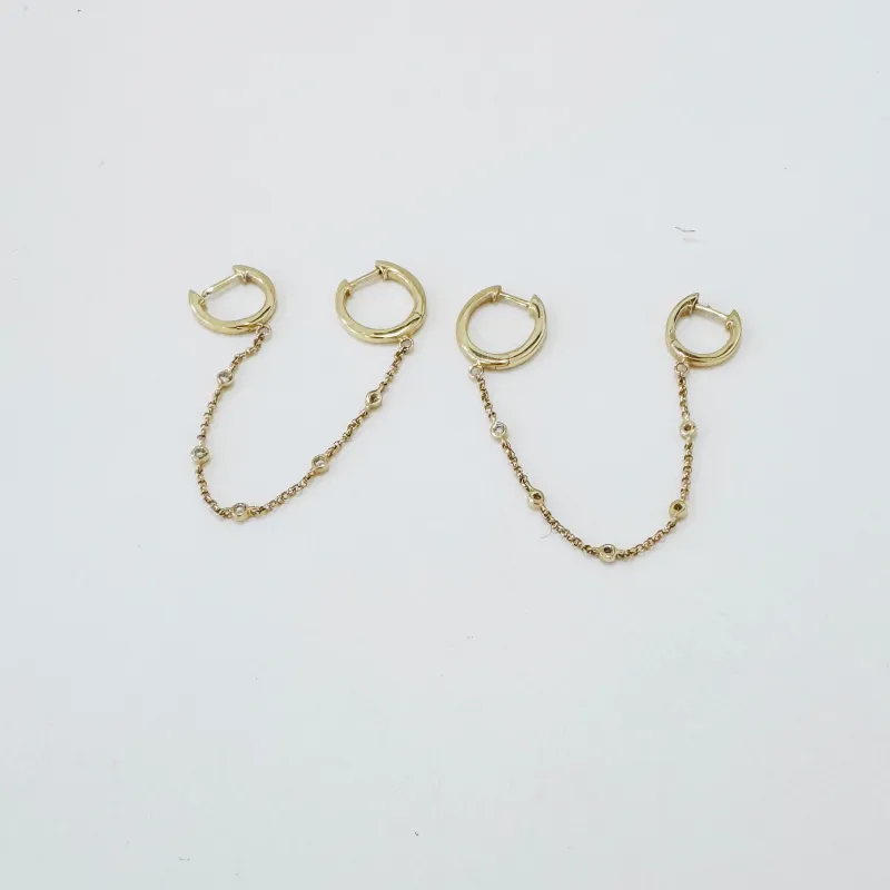 gold huggies with diamonds by the yard chain link made by Theodosia