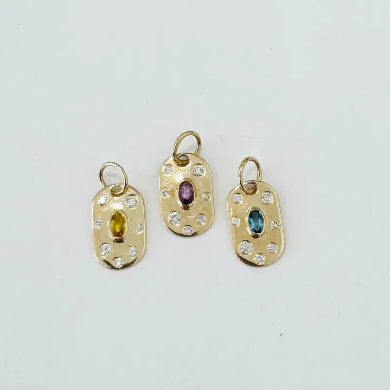 gemstone gypsy gold dog tag pendant made by Theodosia