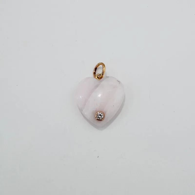 pink opal heart pendant with diamond made by Theodosia