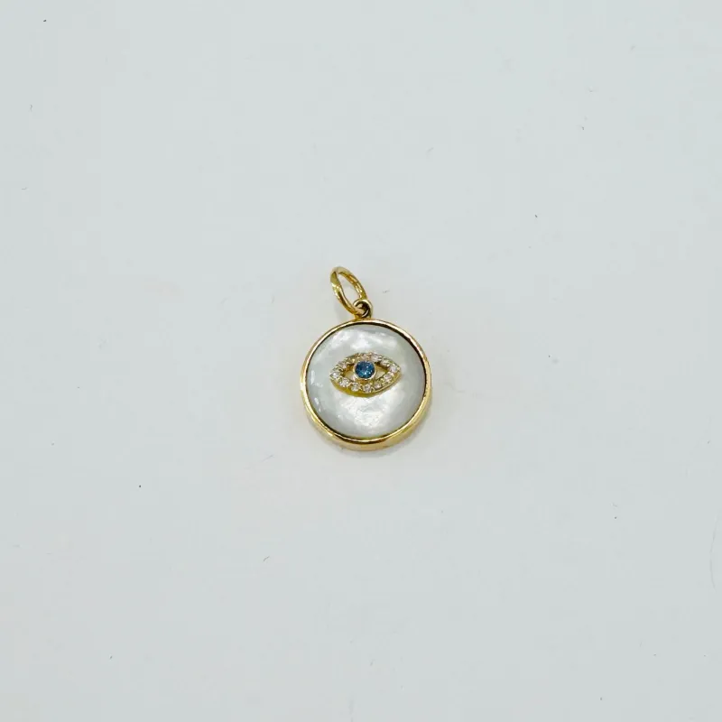 evil eye button pendant made by Theodosia