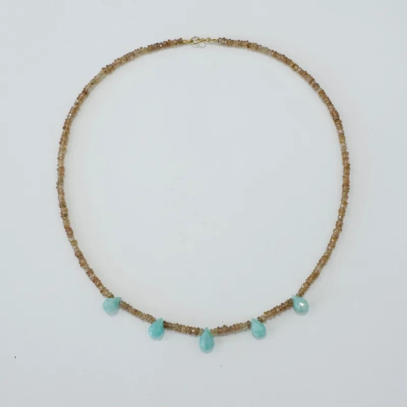 briolette delicate, amazonite and zircon made by Theodosia