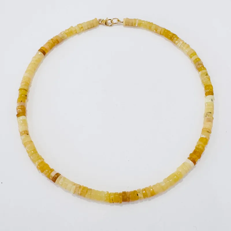 shaded yellow opal heishi cut candy necklace made by Theodosia