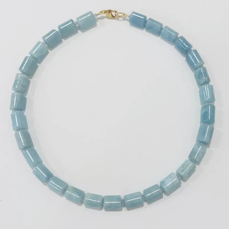 aquamarine tube necklace made by Theodosia