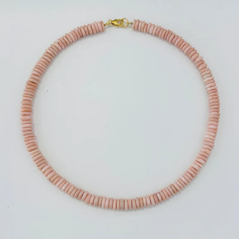 smooth pink opal disc necklace made by Theodosia