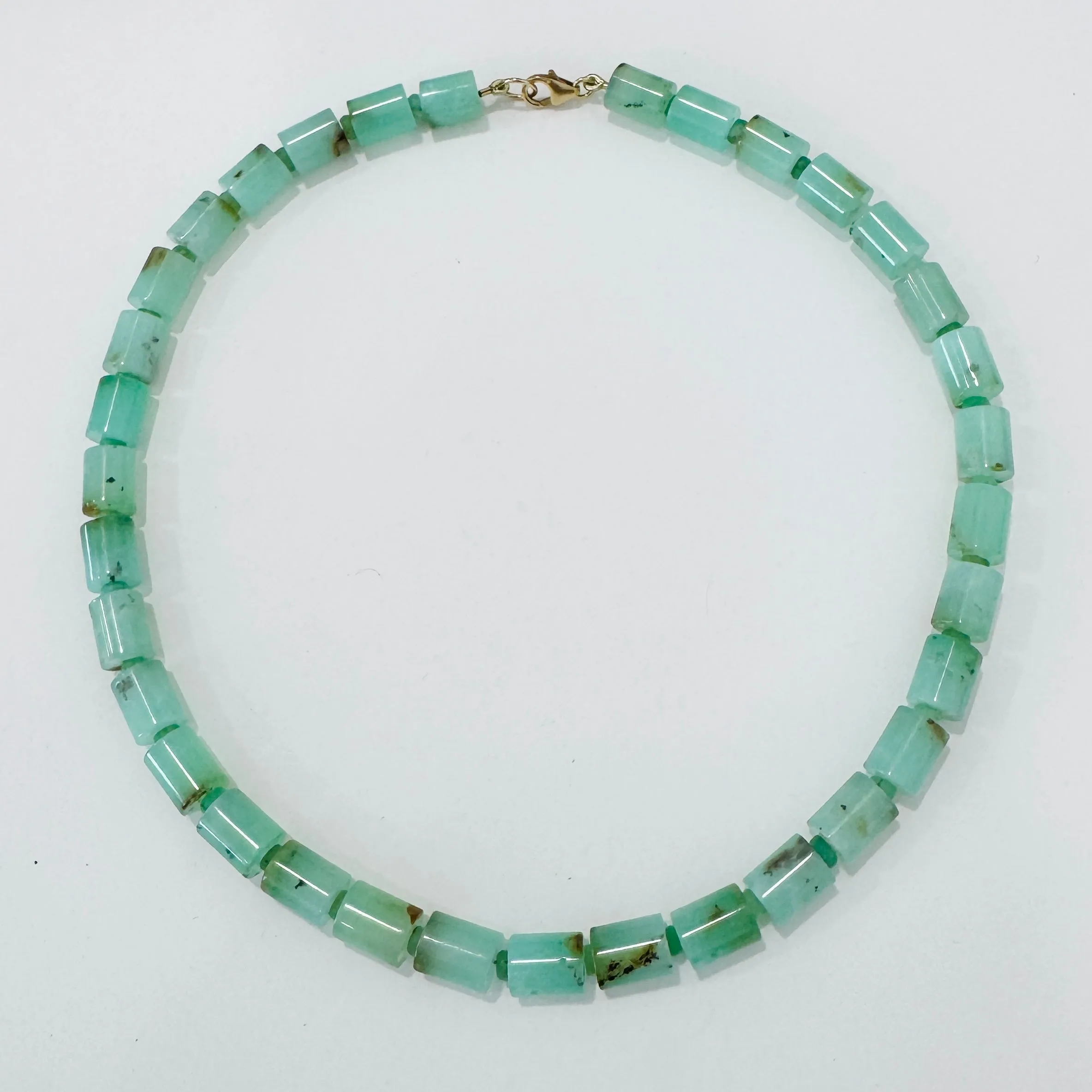 chrysoprase tube barrel necklace sold by Theodosia