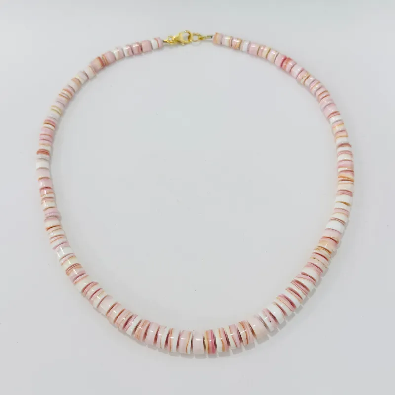 barrel pink conch with spacers graduated necklace made by Theodosia