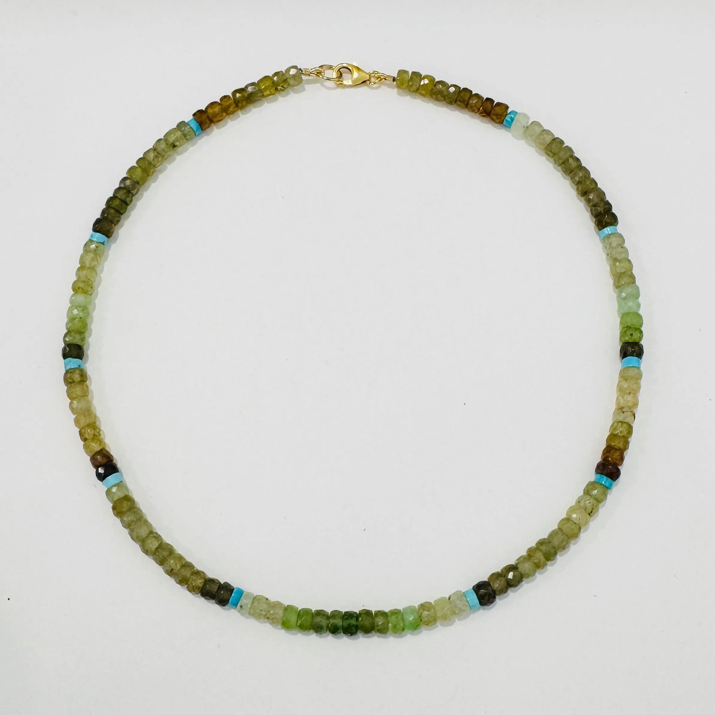 grossular garnet and turquoise necklace, faceted sold by Theodosia