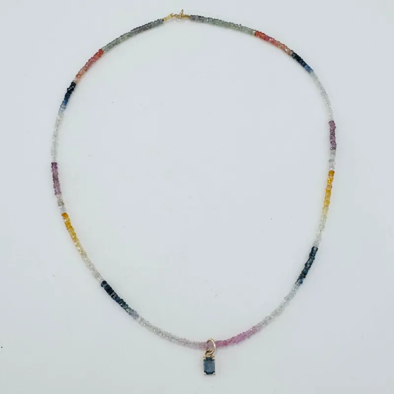 sapphire charm on shaded sapphire necklace made by Theodosia