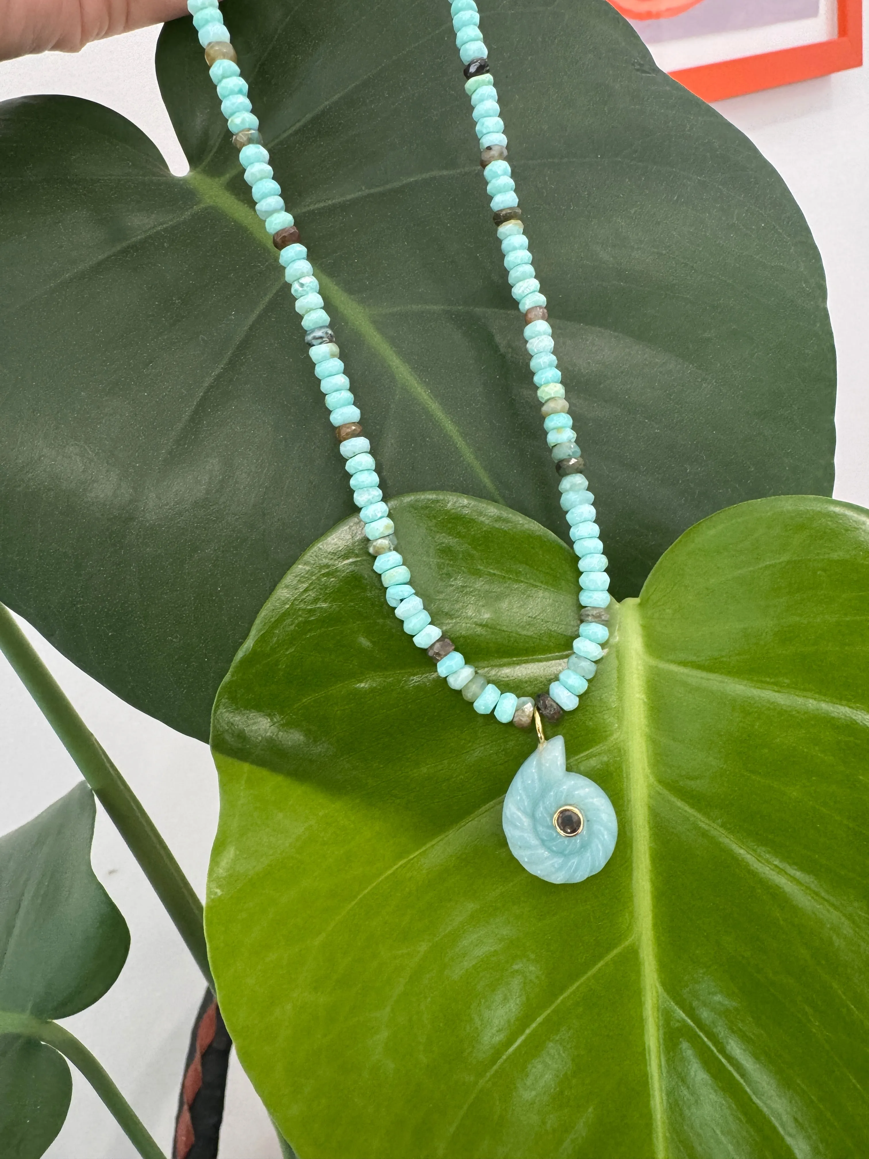 Amazonite Nautilis necklace sold by Theodosia