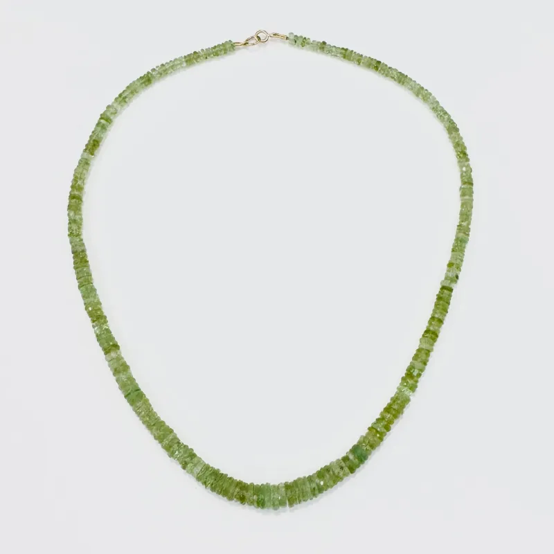 cucumber tourmaline heishi necklace, graduated made by Theodosia