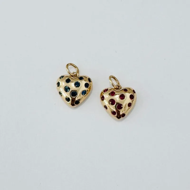 puffy studded gemstone heart charm made by Theodosia