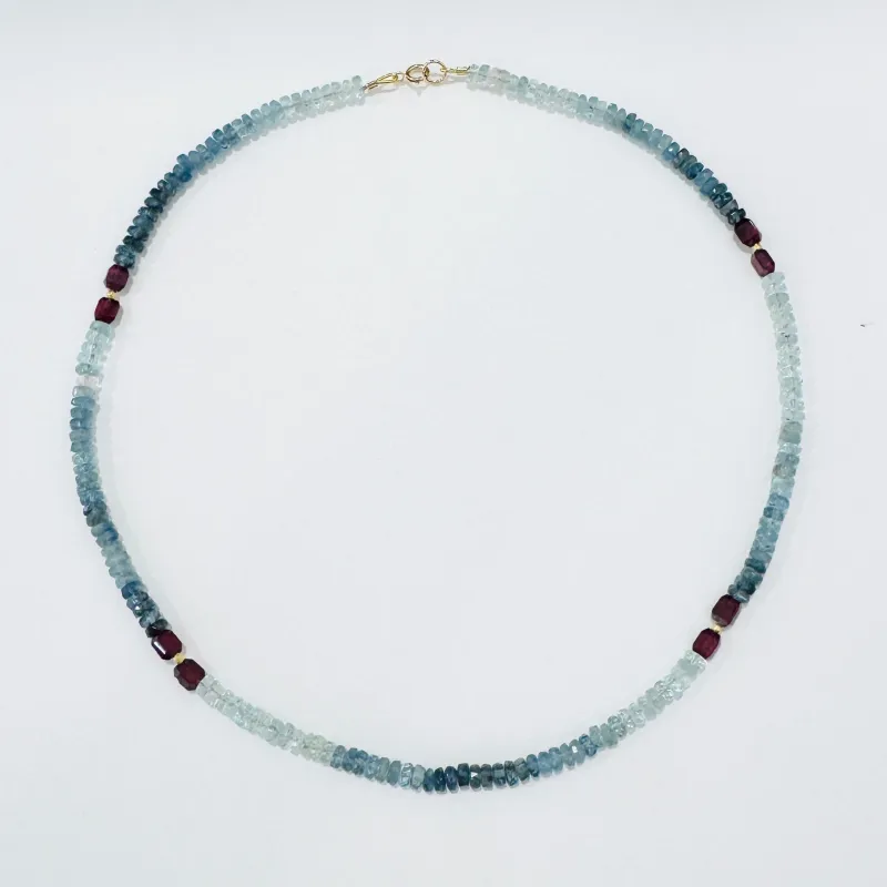 aquamarine and garnet necklace made by Theodosia