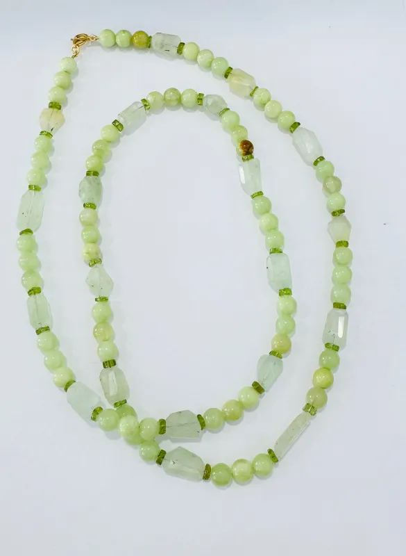 prehnite and peridot layering necklace made by Theodosia