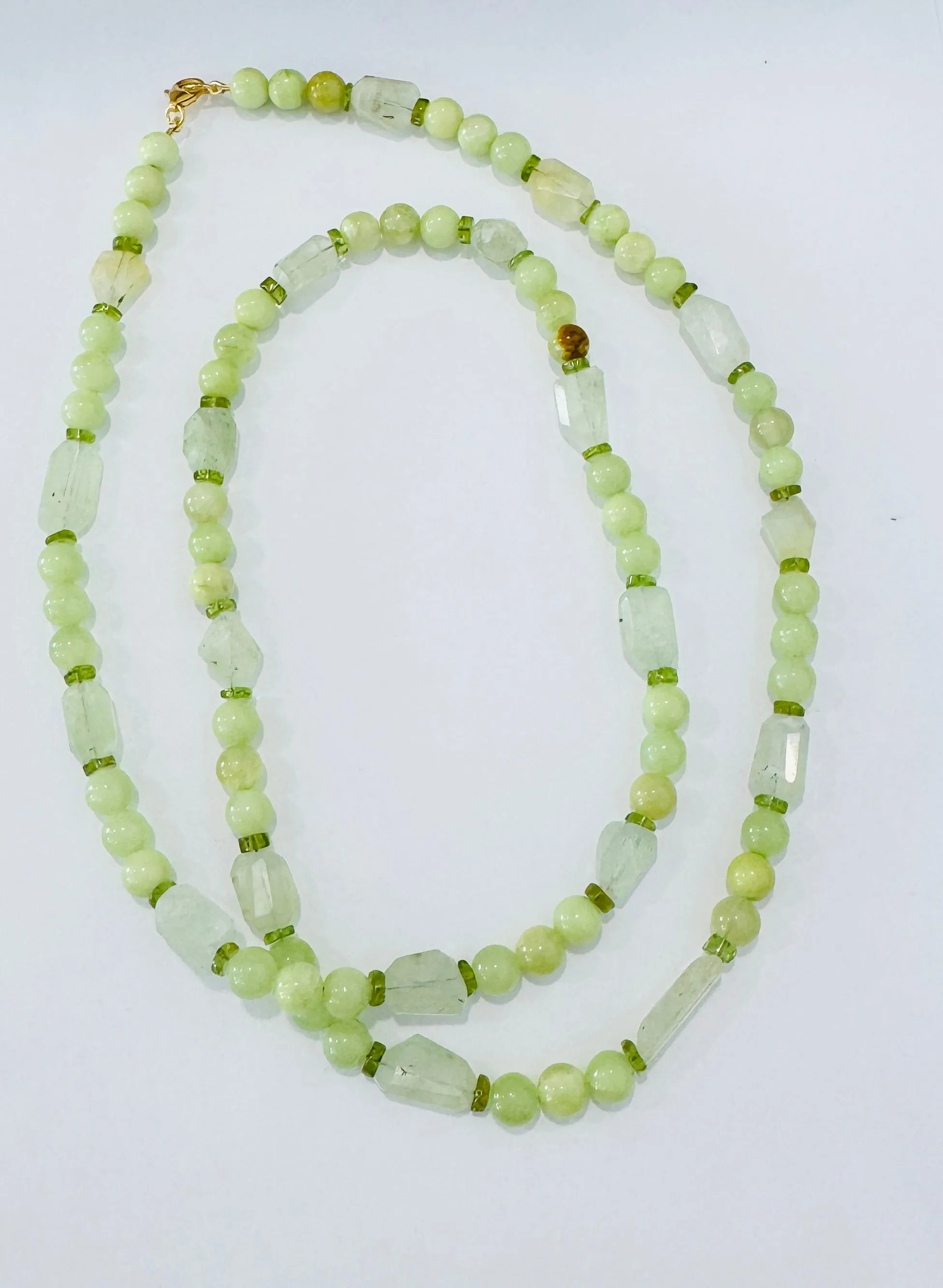 prehnite and peridot layering necklace sold by Theodosia