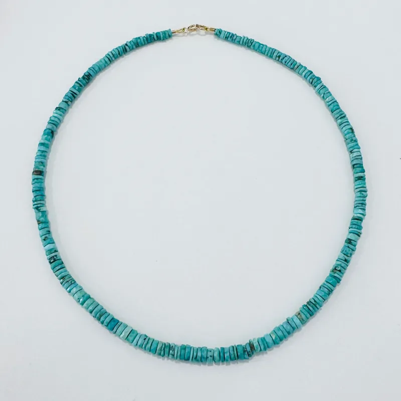 Tiffany blue turquoise faceted heishi necklace, 3 to 5 mm made by Theodosia