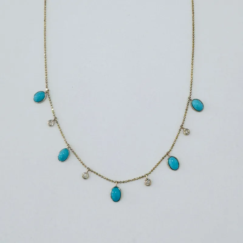 turquoise and diamond fringe necklace made by Theodosia