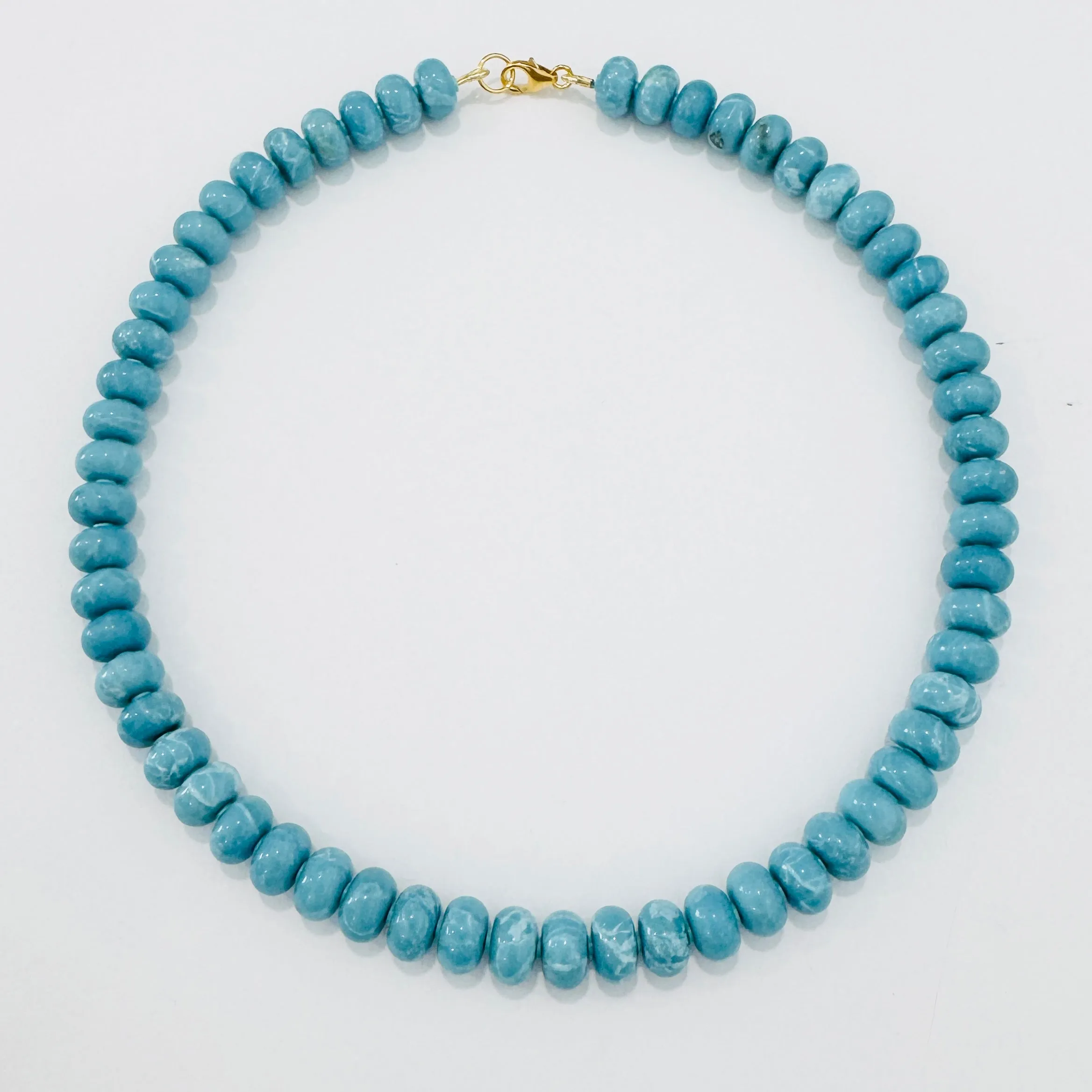 Cerulean blue larimar candy necklace sold by Theodosia