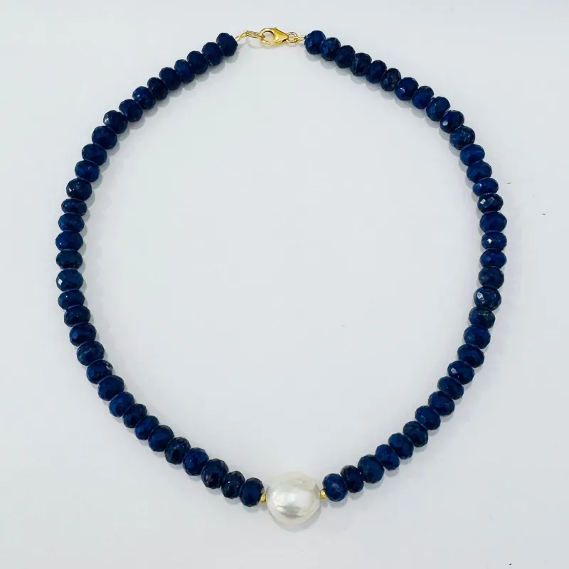 lapis and pearl necklace made by Theodosia