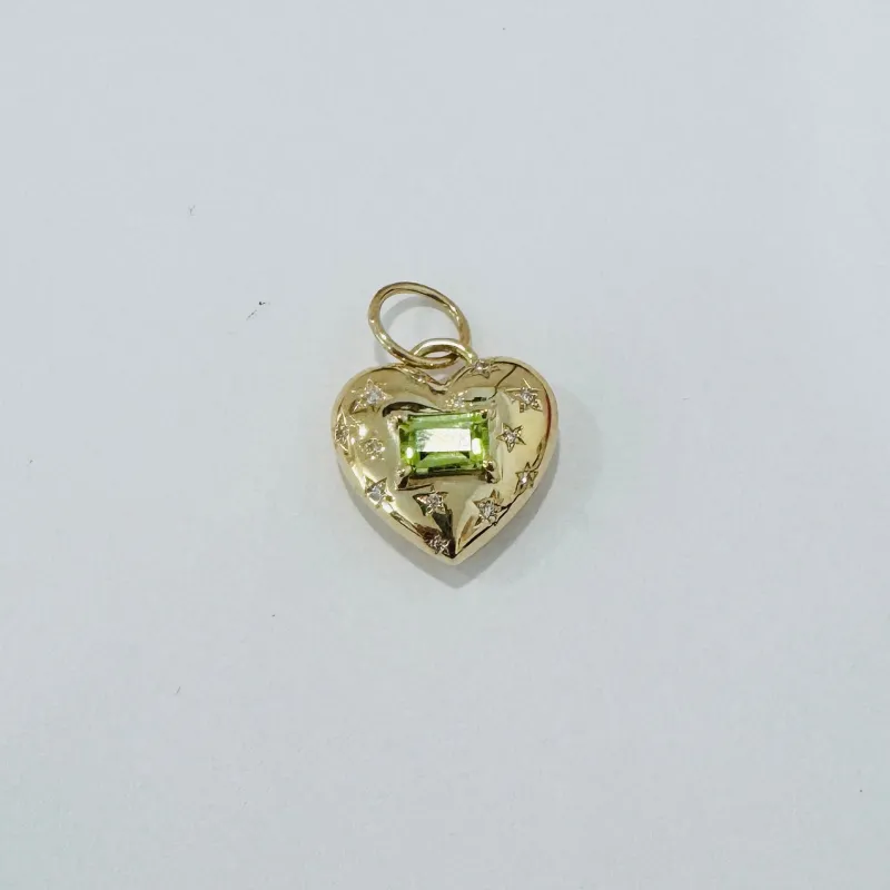 peridot gold puffy heart pendant made by Theodosia