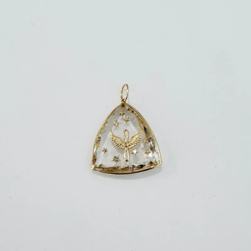 clear quartz eagle triangle pendant made by Theodosia