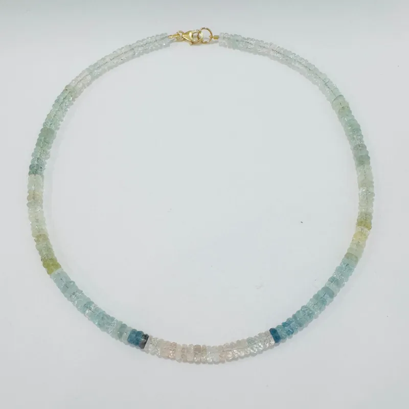 seaglass aquamarine heishi necklace made by Theodosia