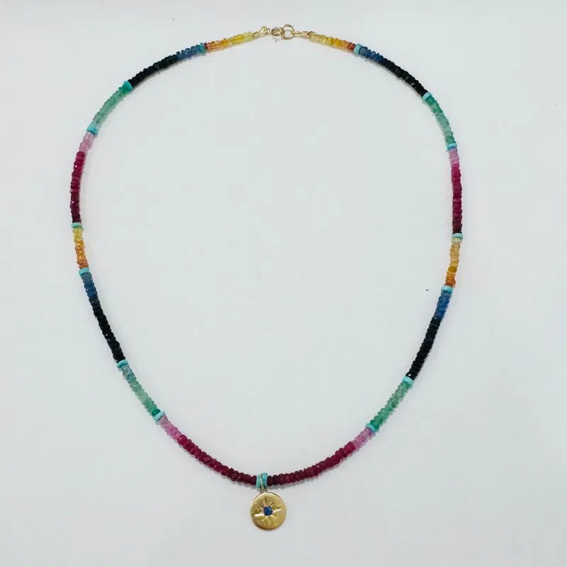 shaded sapphire and turquoise necklace disc charm made by Theodosia
