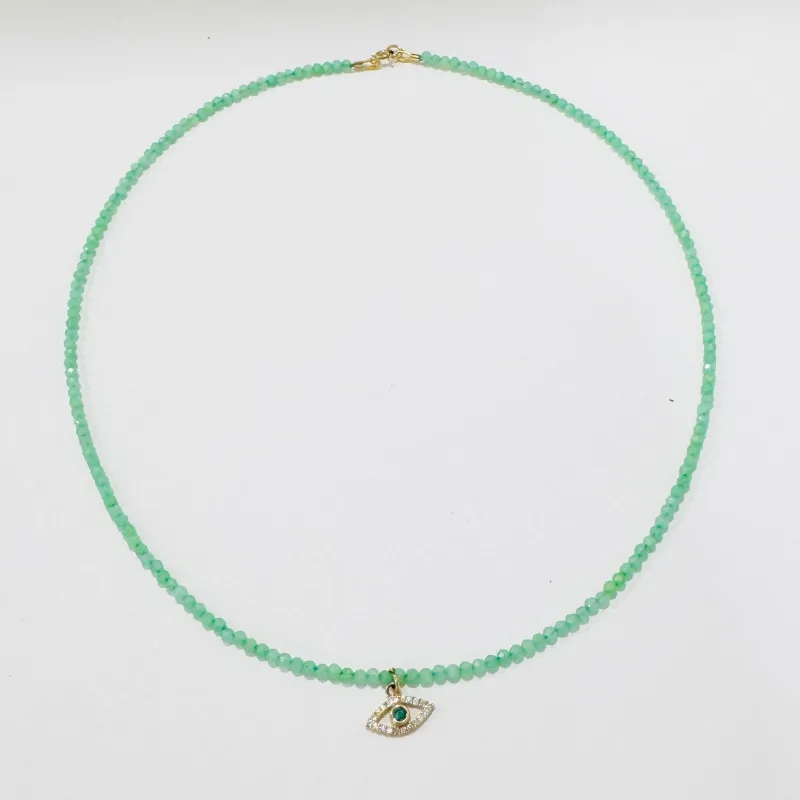 delicate gemstone necklace with pave diamond evil eye charm made by Theodosia