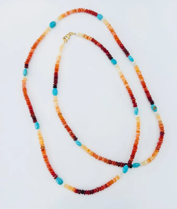 fire opal and turquoise layering necklace made by Theodosia