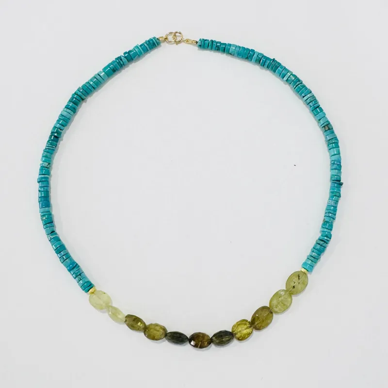 Grossular garnet and turquoise necklace made by Theodosia