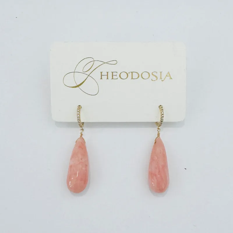 pink opal earrings made by Theodosia