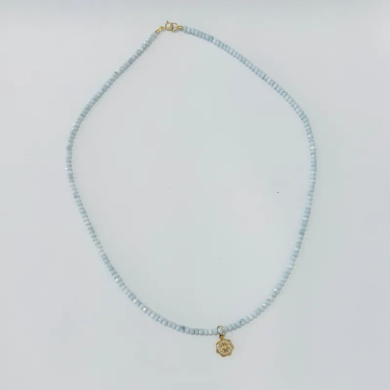 delicate gemstone necklace with quatrefoil charm made by Theodosia