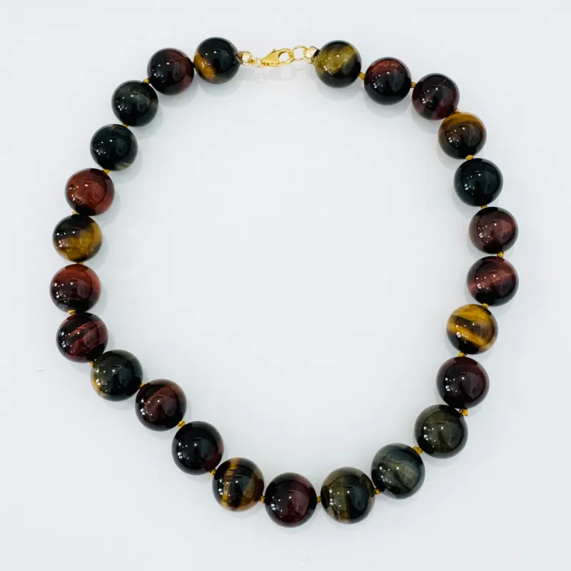 tigers eye gumball beads knotted necklace, 16 mm made by Theodosia