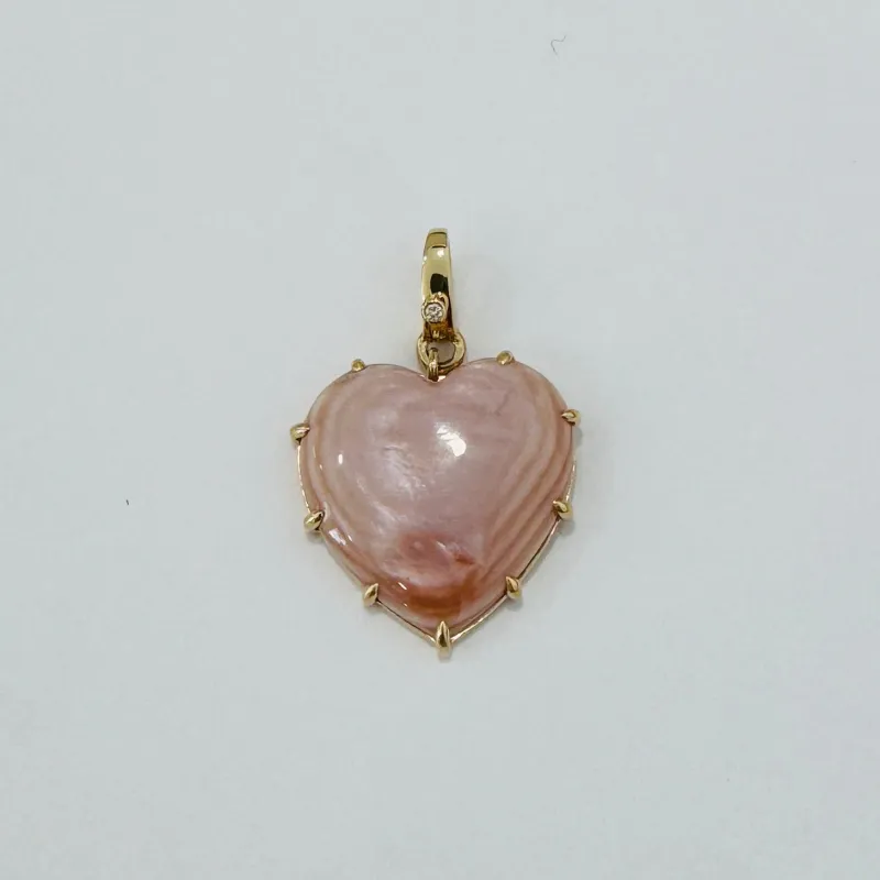pink mother of pearl heart pendant made by Theodosia