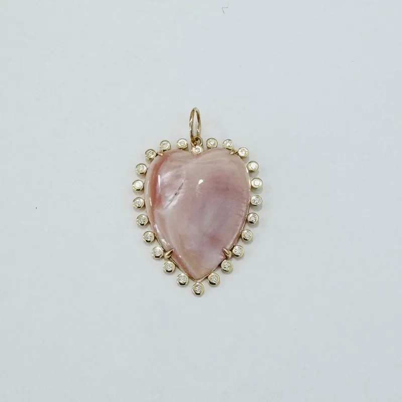 pink mother of pearl and diamond heart pendant made by Theodosia