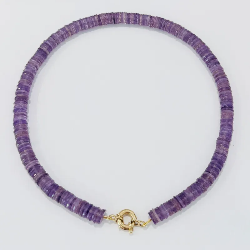 amethyst faceted slice with ships wheel clasp made by Theodosia