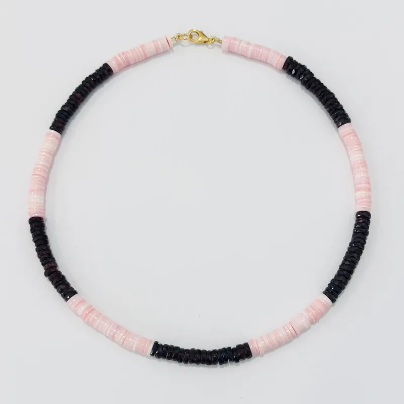 conch and garnet heishi necklace, 5 mm made by Theodosia