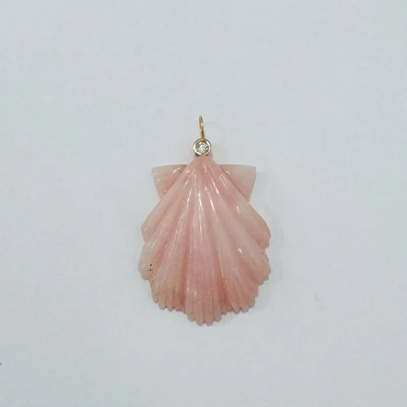 gemstone scallop shell pendant with bezel diamond bail made by Theodosia