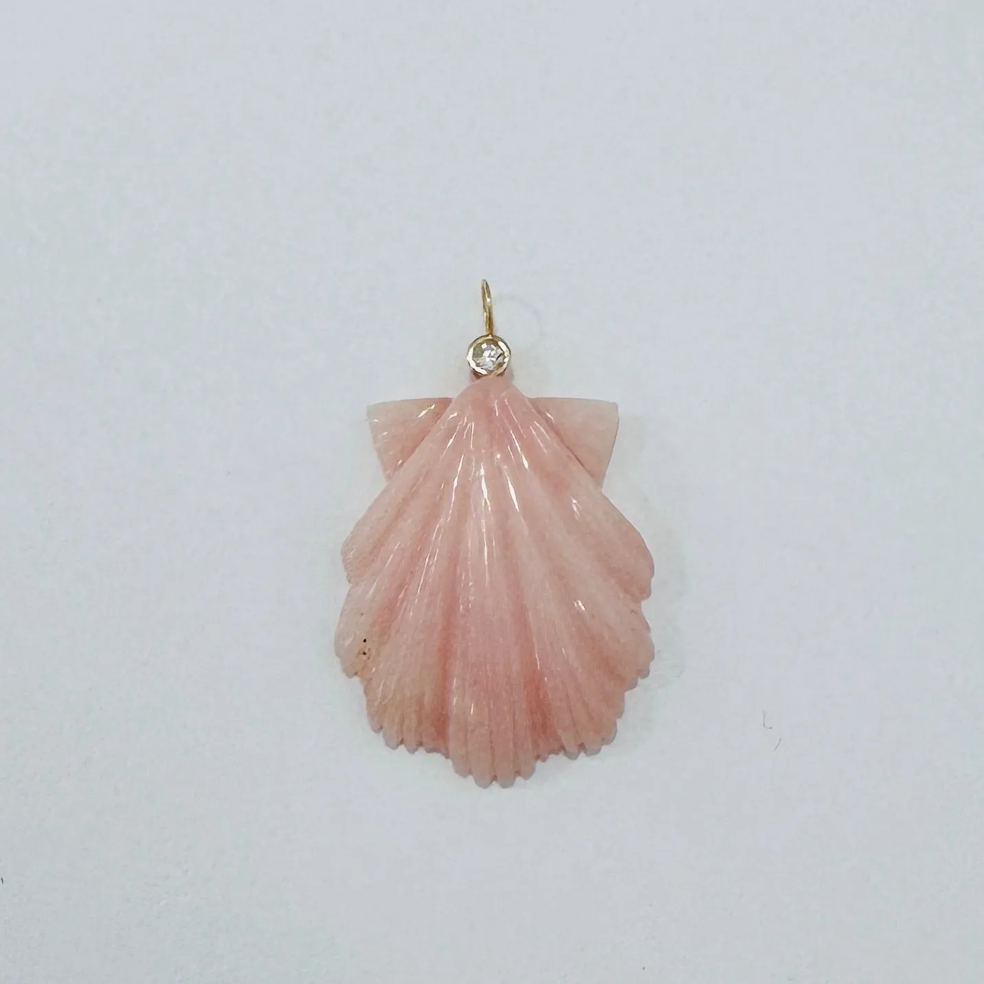 gemstone scallop shell pendant with bezel diamond bail sold by Theodosia