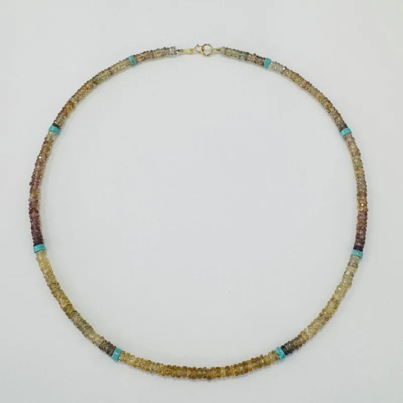 natural zircon heishi with turquoise candy necklace made by Theodosia