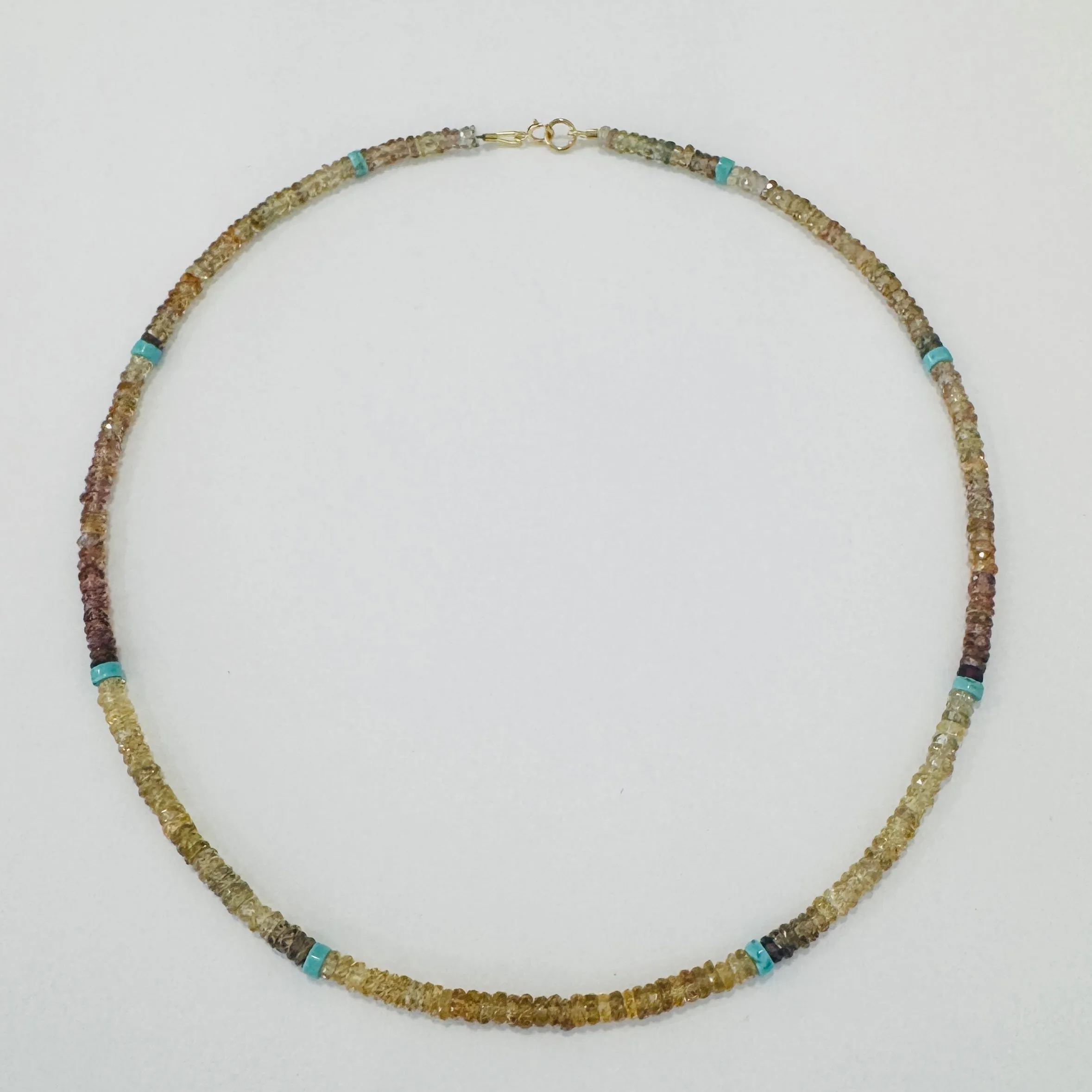 natural zircon heishi with turquoise candy necklace sold by Theodosia