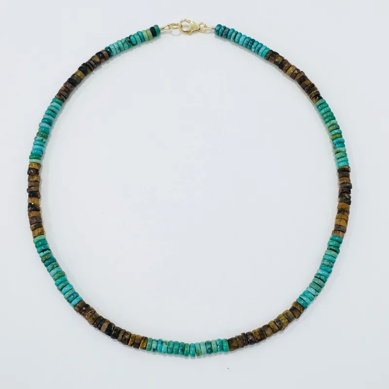 Amazonite and faceted tigers eye color block necklace, 5mm made by Theodosia