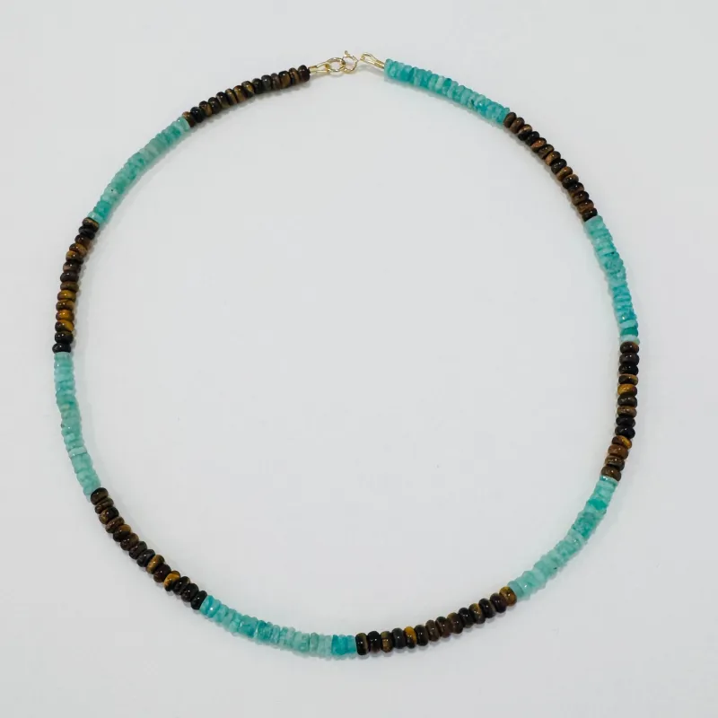 Amazonite and tigers eye color block necklace made by Theodosia