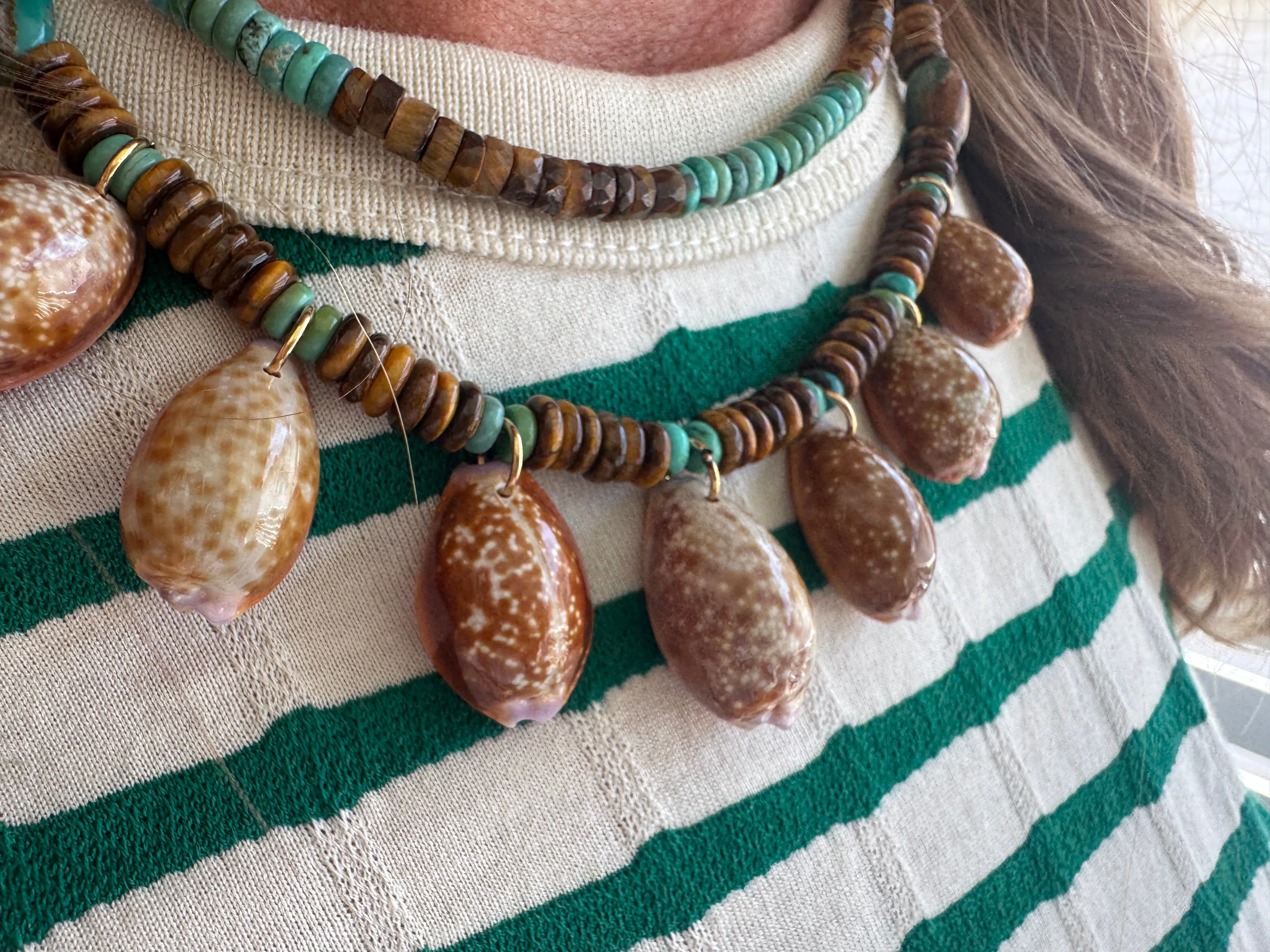 cowrie shell collar, turquoise and tigers eye sold by Theodosia product image thumbnail 2
